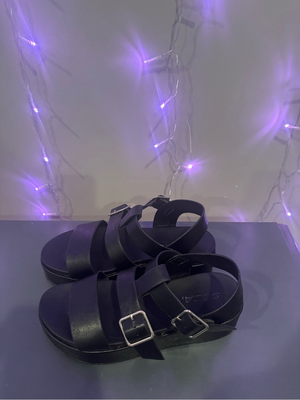 Soda Black Strappy Platform Sandals